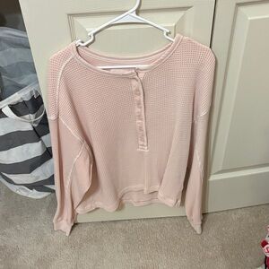 Aerie Light Pink Waffle Knit Long Sleeve Henley